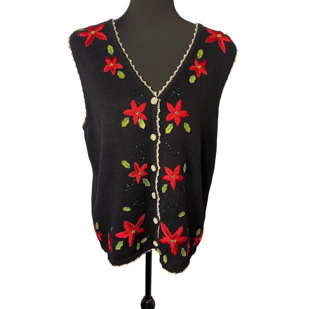 Mercer Street Studio Womens L‎ Embroidered Beaded Sequin Metallic Holiday Vest